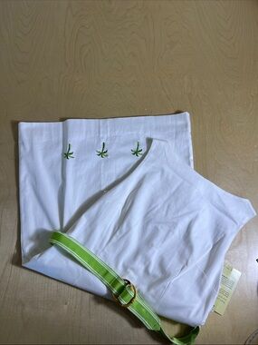 Molly B White Dress with Green Belt and Palm Embroidery size 8